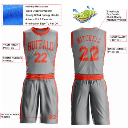 Custom Gray Orange Round Neck Basketball Uniform Jersey