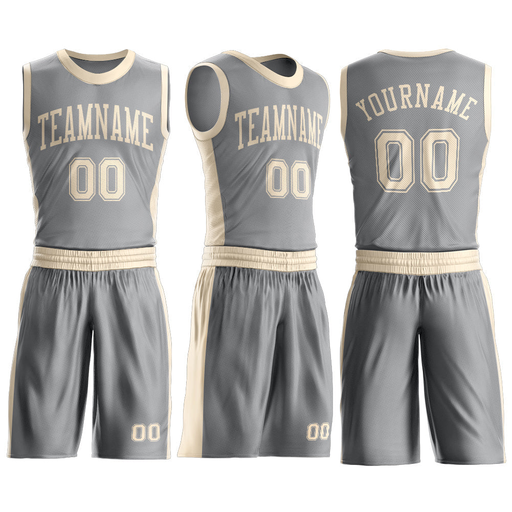 Custom Gray Cream Round Neck Basketball Uniform Jersey
