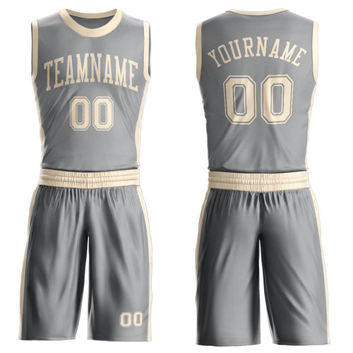 Custom Gray Cream Round Neck Basketball Uniform Jersey