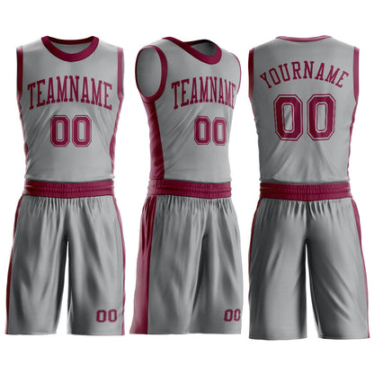 Custom Gray Maroon Round Neck Basketball Uniform Jersey