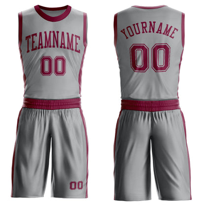 Custom Gray Maroon Round Neck Basketball Uniform Jersey