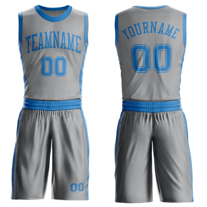 Custom Gray Blue Round Neck Basketball Uniform Jersey