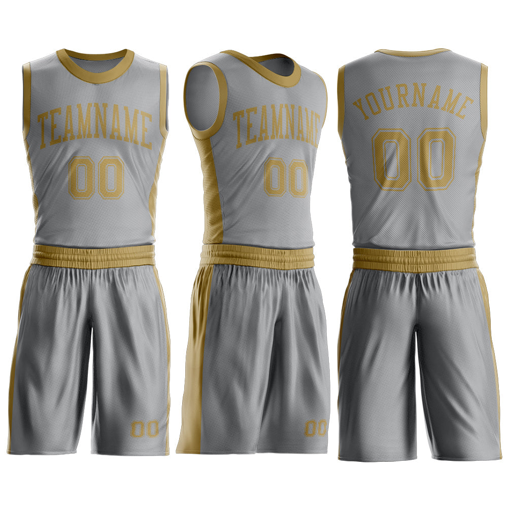 Custom Gray Old Gold Round Neck Basketball Uniform Jersey