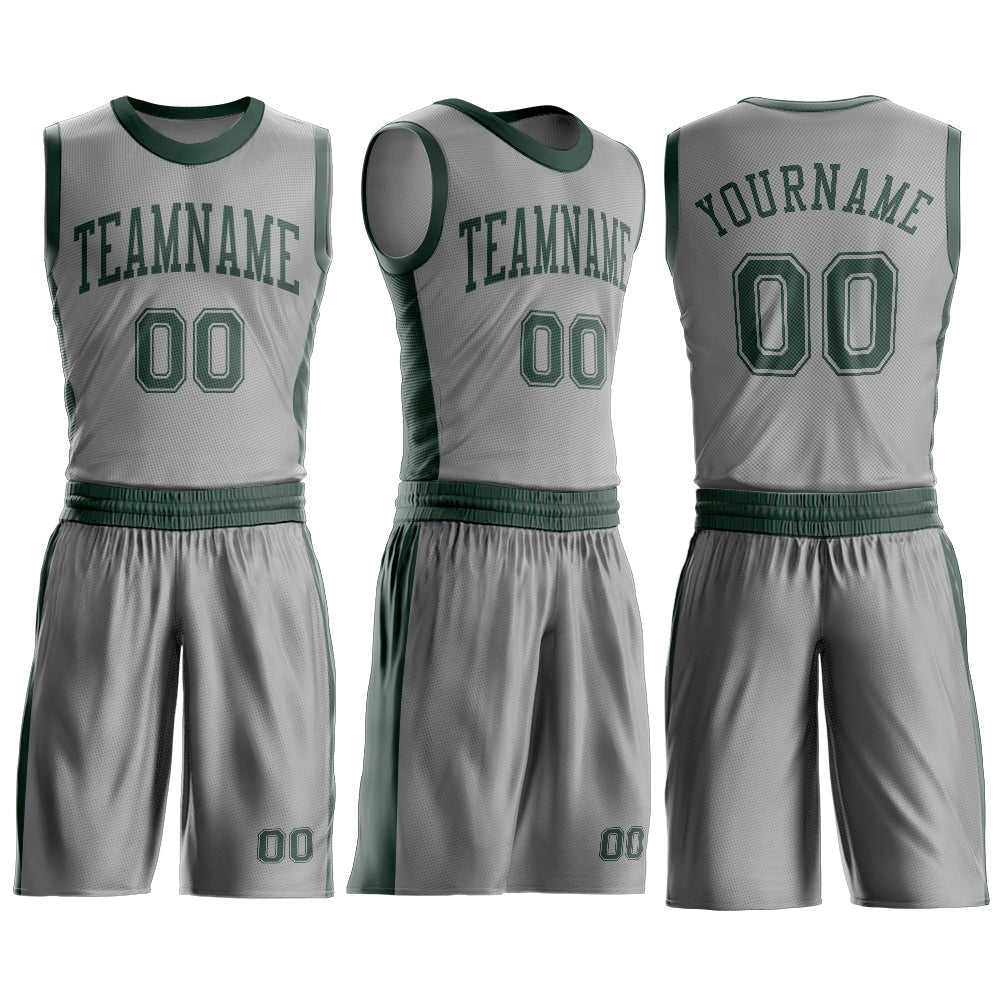 Custom Gray Green Round Neck Basketball Uniform Jersey