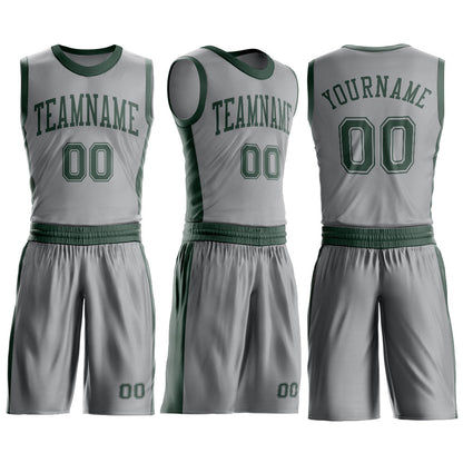 Custom Gray Green Round Neck Basketball Uniform Jersey