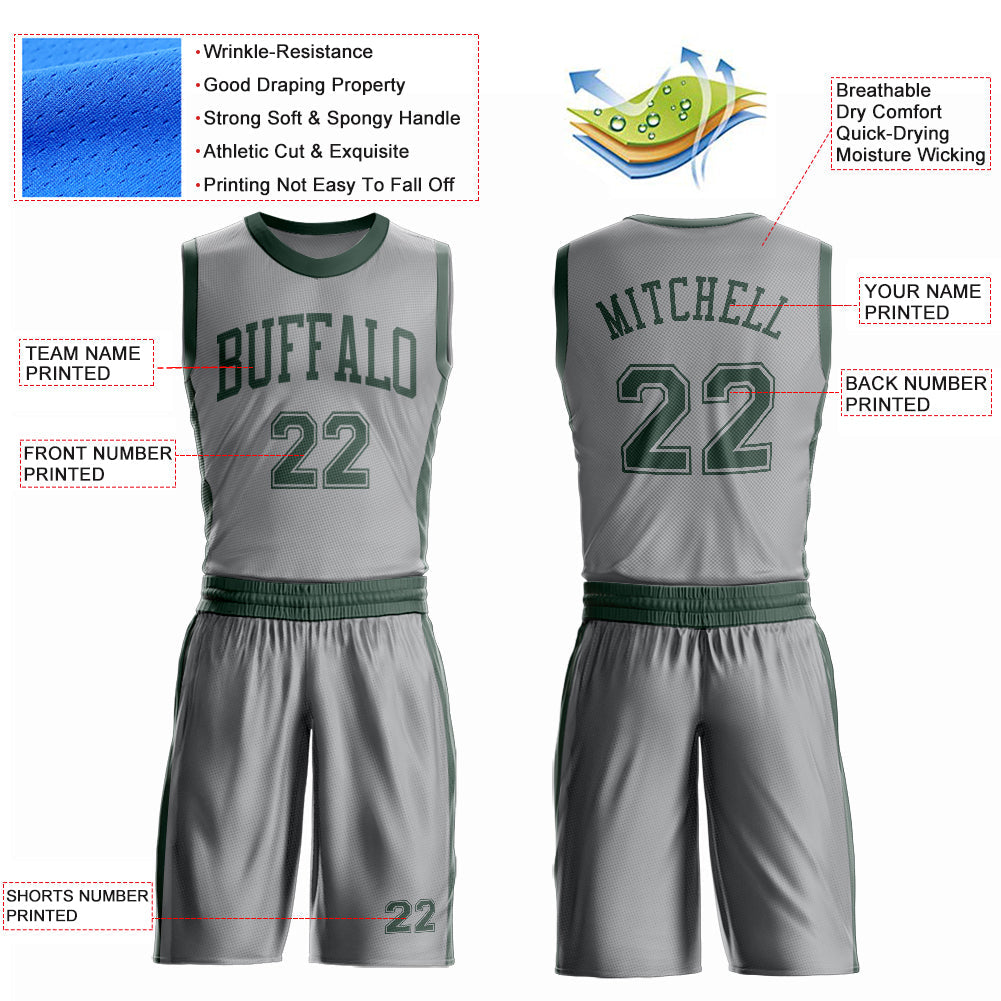 Custom Gray Green Round Neck Basketball Uniform Jersey