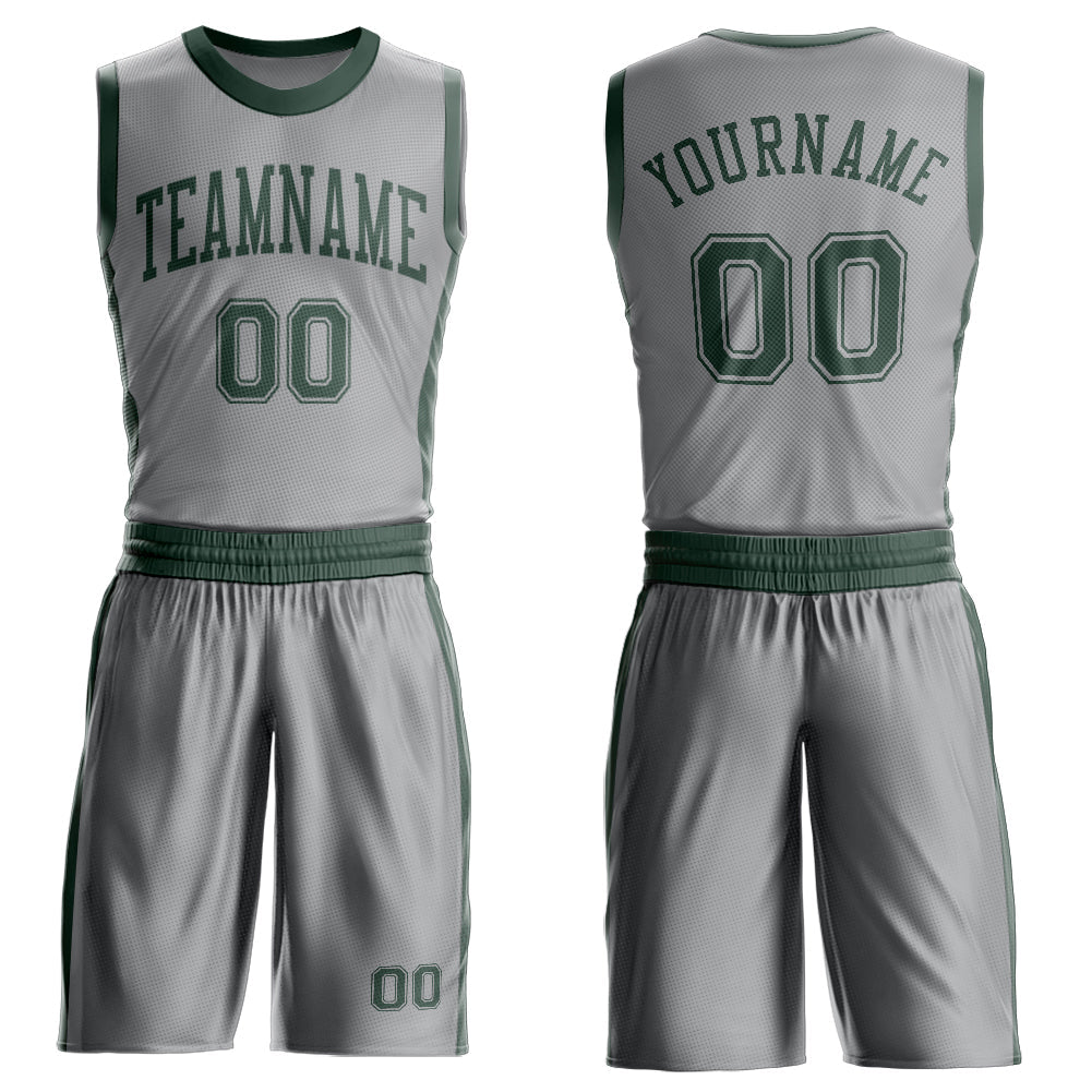 Custom Gray Green Round Neck Basketball Uniform Jersey