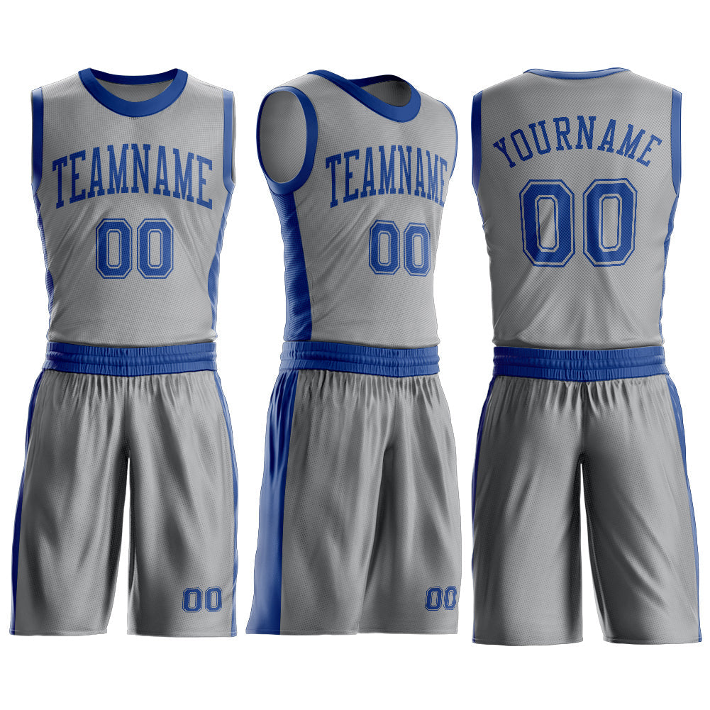 Custom Gray Royal Round Neck Basketball Uniform Jersey