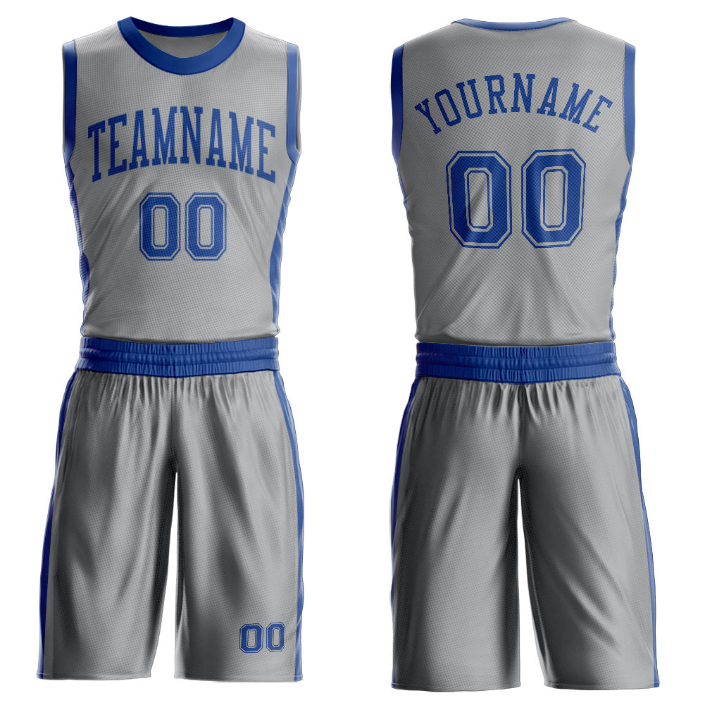 Custom Gray Royal Round Neck Basketball Uniform Jersey