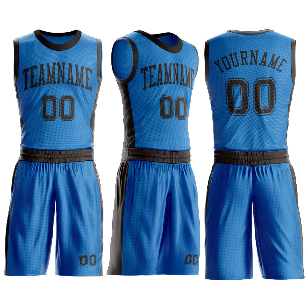 Custom Blue Brown Round Neck Basketball Uniform Jersey