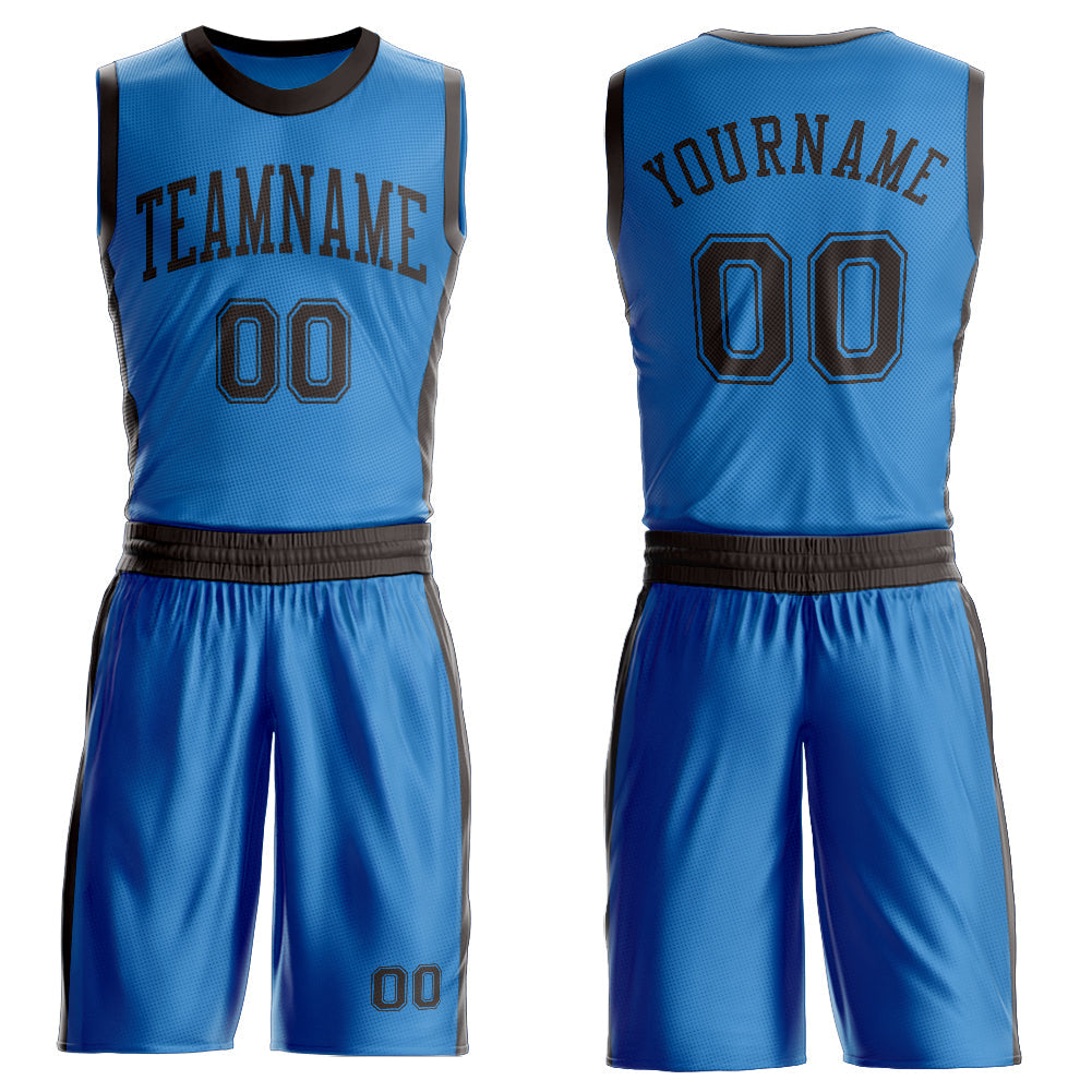 Custom Blue Brown Round Neck Basketball Uniform Jersey