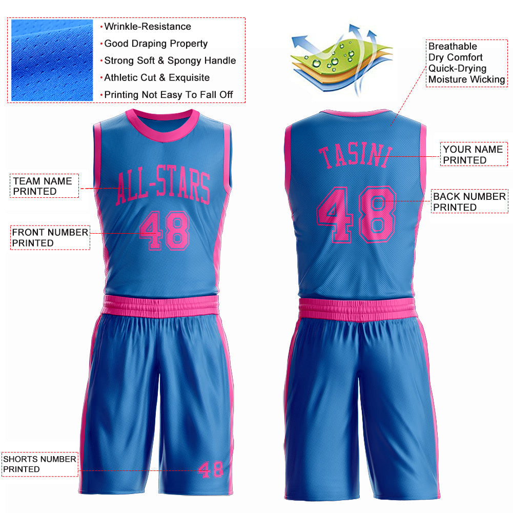 Custom Blue Pink Round Neck Basketball Uniform Jersey
