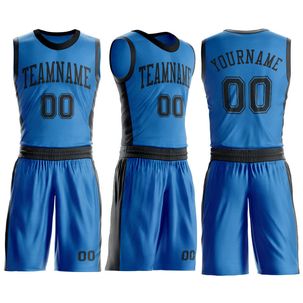 Custom Blue Black Round Neck Basketball Uniform Jersey