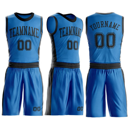 Custom Blue Black Round Neck Basketball Uniform Jersey