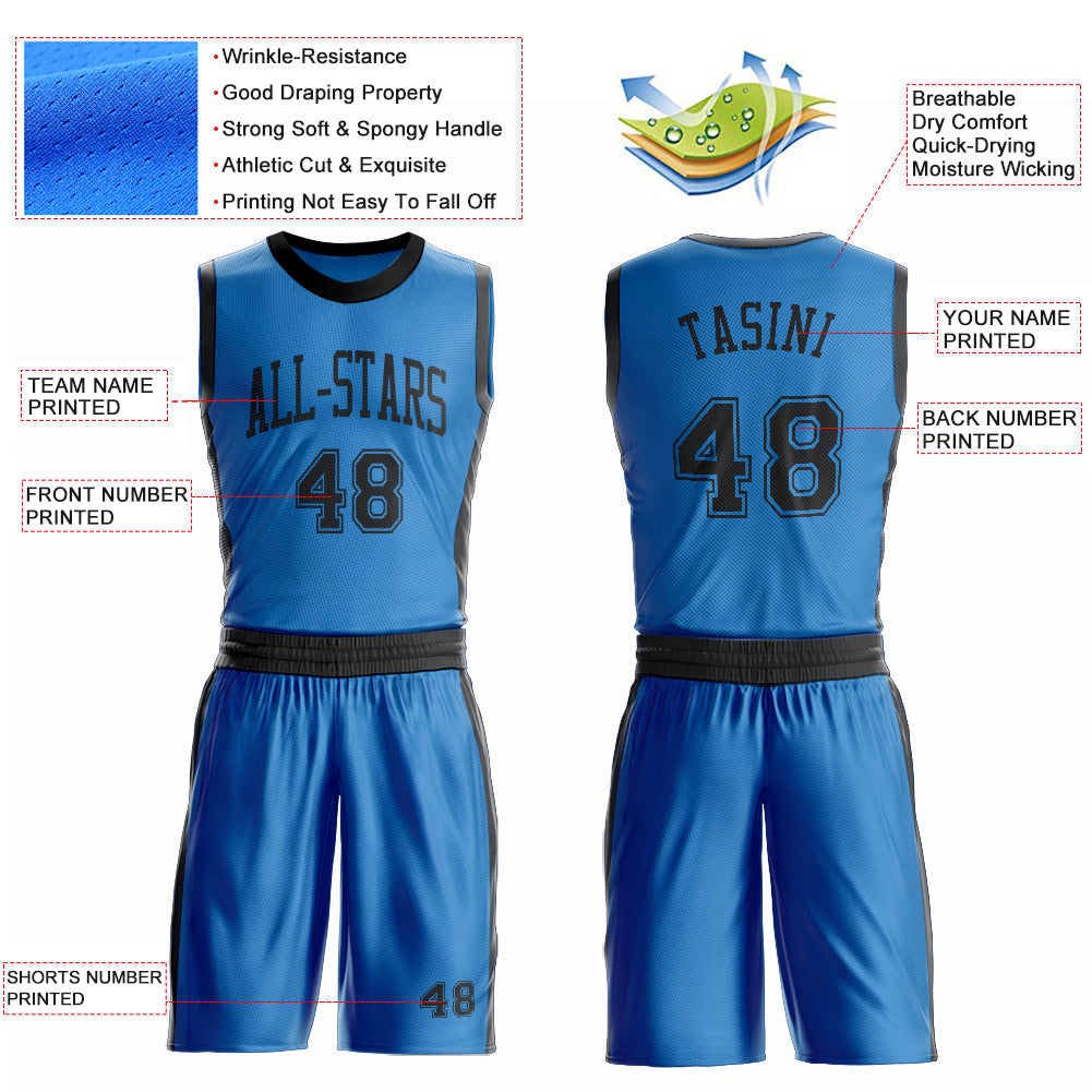 Custom Blue Black Round Neck Basketball Uniform Jersey