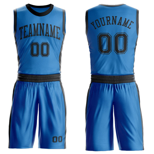 Custom Blue Black Round Neck Basketball Uniform Jersey
