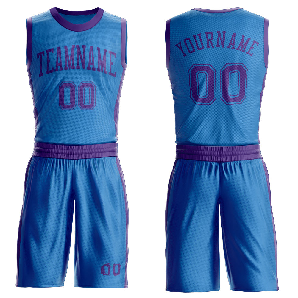 Custom Blue Purple Round Neck Basketball Uniform Jersey