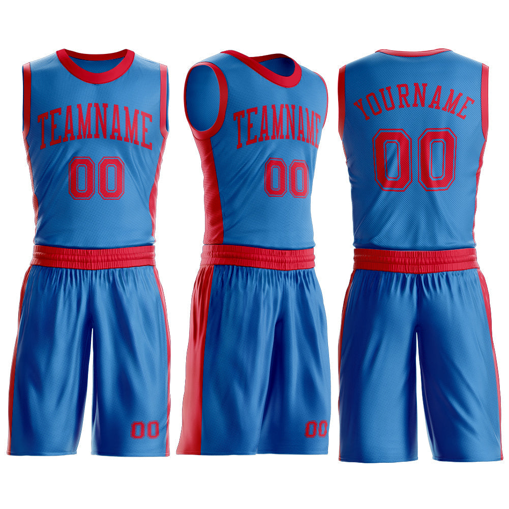 Custom Blue Red Round Neck Basketball Uniform Jersey