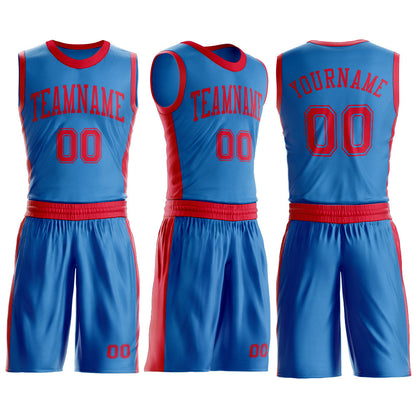Custom Blue Red Round Neck Basketball Uniform Jersey