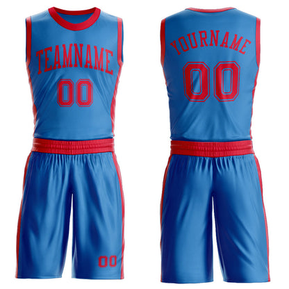 Custom Blue Red Round Neck Basketball Uniform Jersey