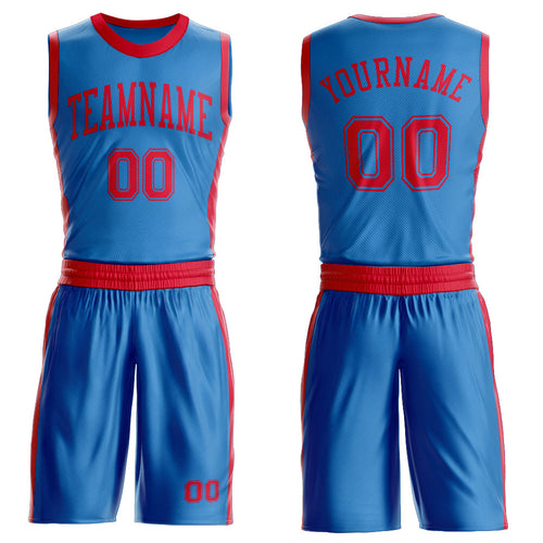 Custom Blue Red Round Neck Basketball Uniform Jersey