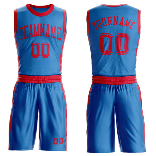 Custom Blue Red Round Neck Basketball Uniform Jersey