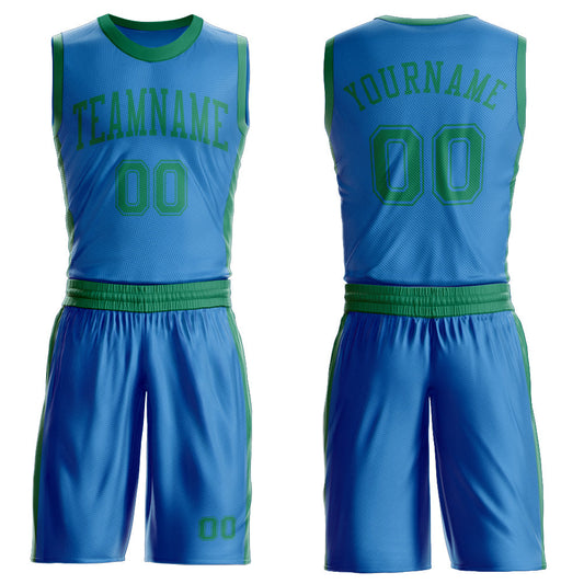 Custom Blue Kelly Green Round Neck Basketball Uniform Jersey