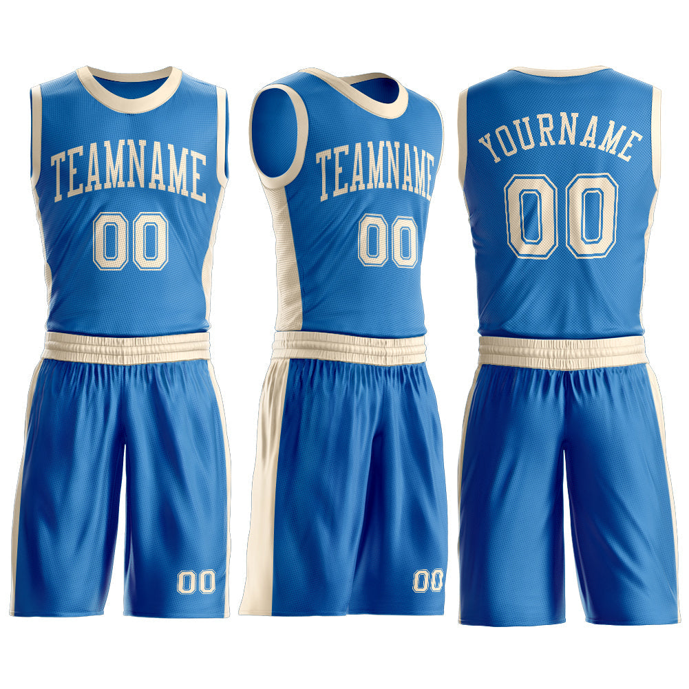 Custom Blue Cream Round Neck Basketball Uniform Jersey