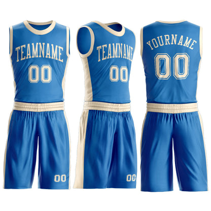 Custom Blue Cream Round Neck Basketball Uniform Jersey