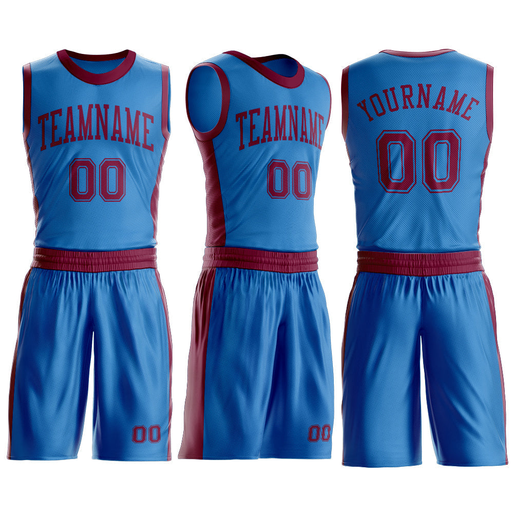 Custom Blue Maroon Round Neck Basketball Uniform Jersey