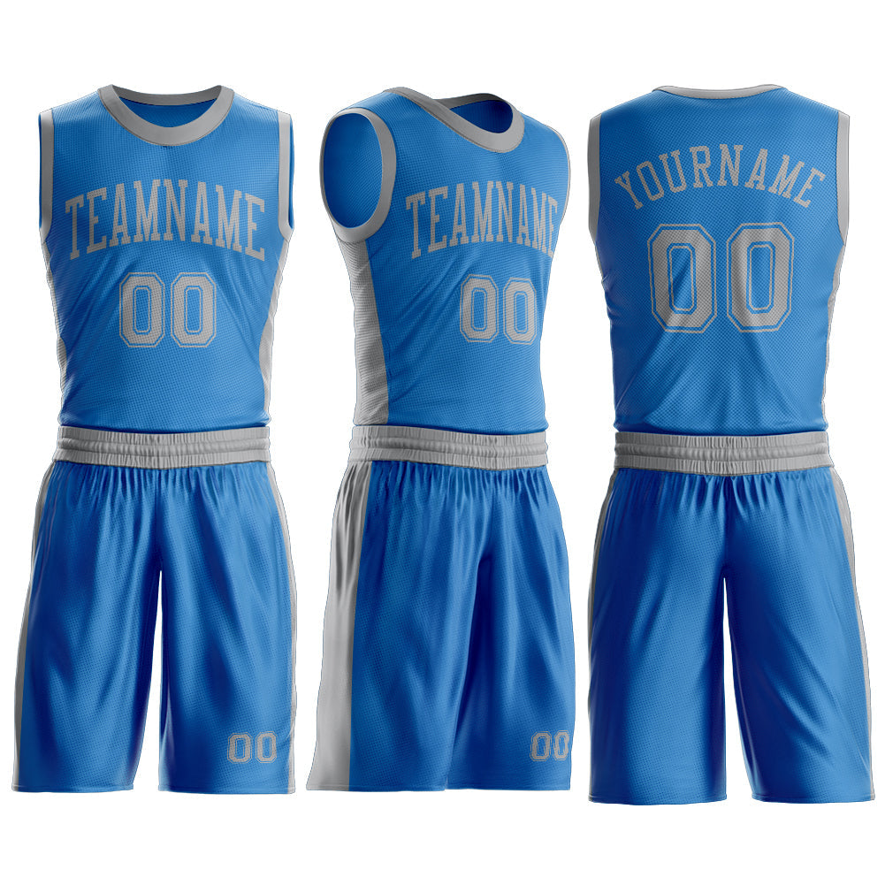 Custom Blue Gray Round Neck Basketball Uniform Jersey
