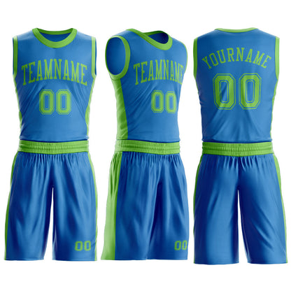 Custom Blue Neon Green Round Neck Basketball Uniform Jersey