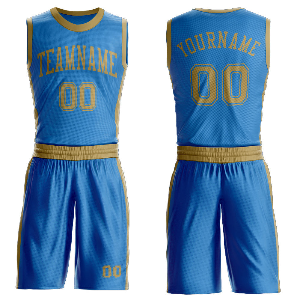 Custom Blue Old Gold Round Neck Basketball Uniform Jersey