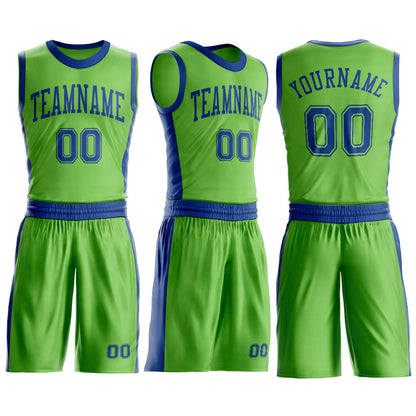 Custom Neon Green Royal Round Neck Basketball Uniform Jersey