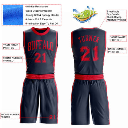 Custom Navy Red Round Neck Basketball Uniform Jersey