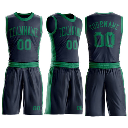 Custom Navy Kelly Green Round Neck Basketball Uniform Jersey