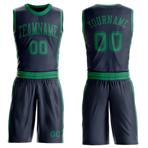 Custom Navy Kelly Green Round Neck Basketball Uniform Jersey