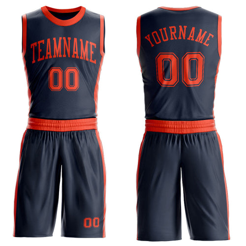 Custom Navy Orange Round Neck Basketball Uniform Jersey
