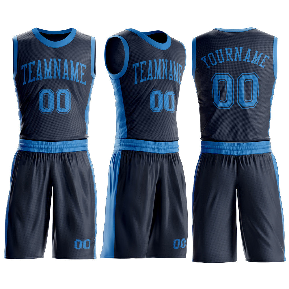 Custom Navy Blue Round Neck Basketball Uniform Jersey