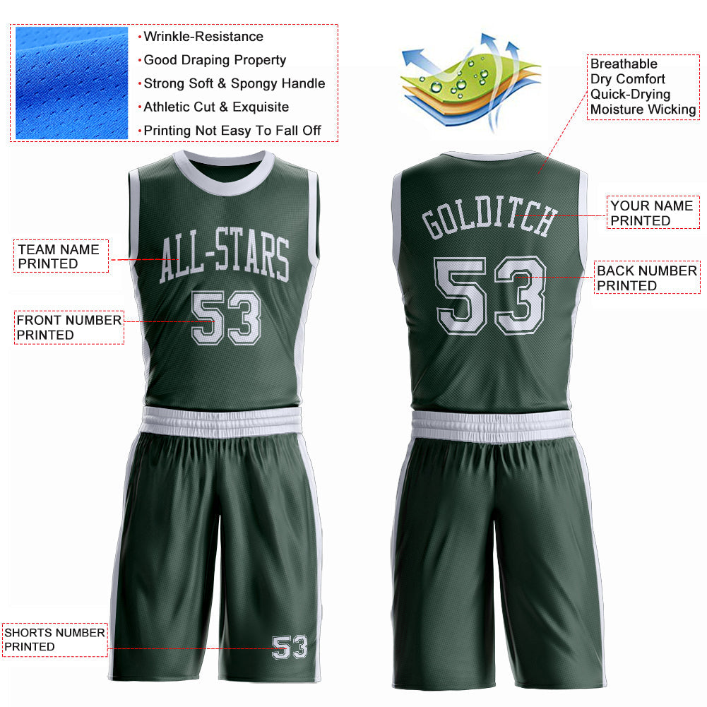 Custom Green White Round Neck Basketball Uniform Jersey