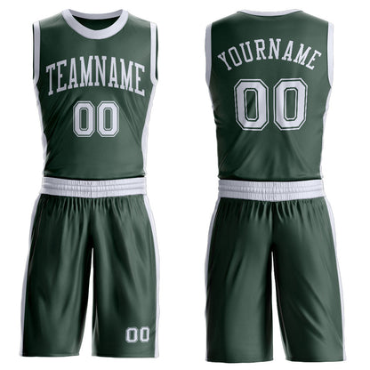 Custom Green White Round Neck Basketball Uniform Jersey