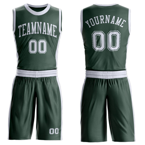 Custom Green White Round Neck Basketball Uniform Jersey