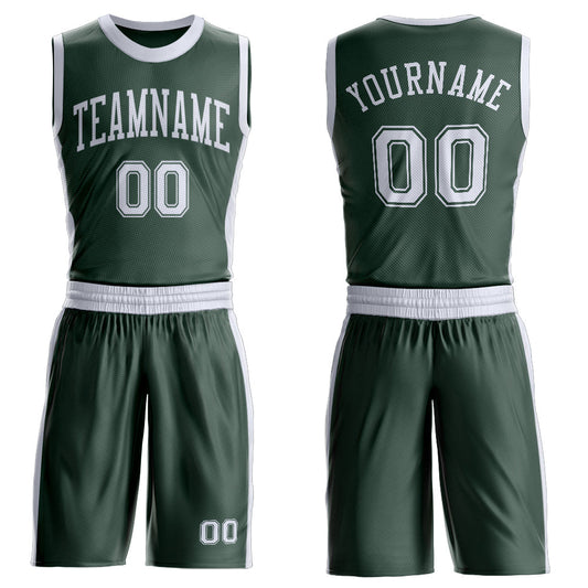 Custom Green White Round Neck Basketball Uniform Jersey
