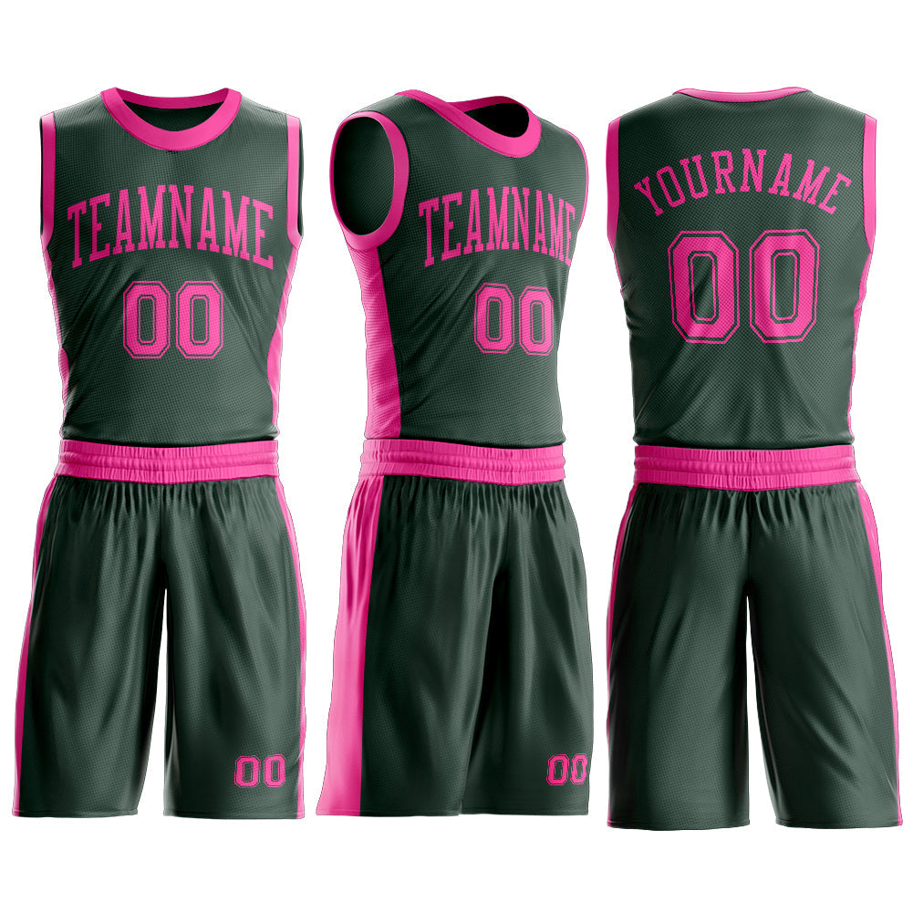 Custom Green Pink Round Neck Basketball Uniform Jersey