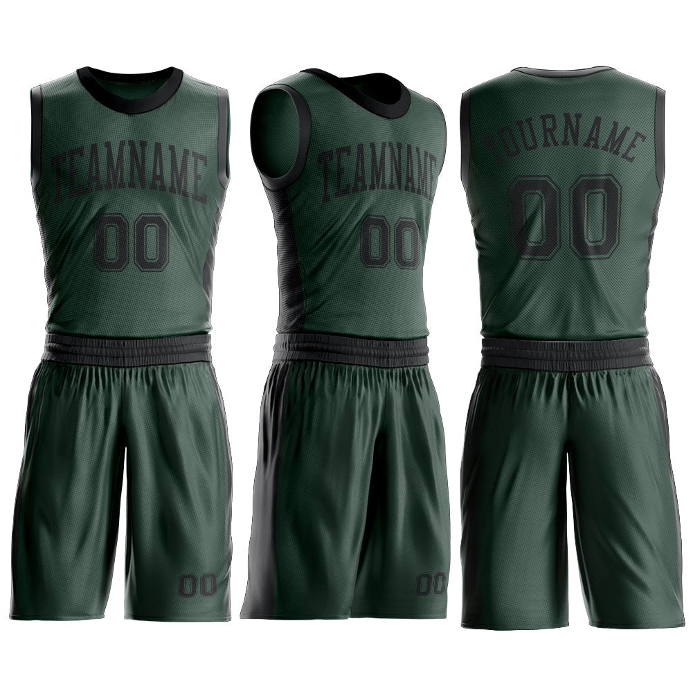 Custom Green Black Round Neck Basketball Uniform Jersey