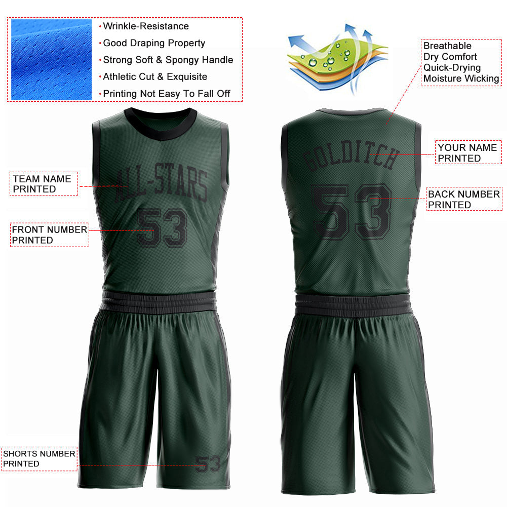 Custom Green Black Round Neck Basketball Uniform Jersey