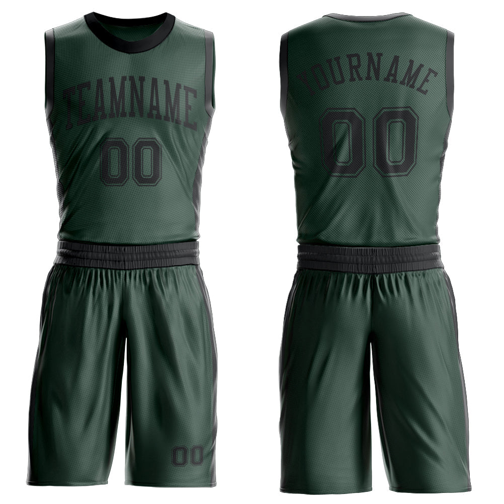 Custom Green Black Round Neck Basketball Uniform Jersey