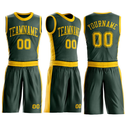 Custom Green Gold Round Neck Basketball Uniform Jersey