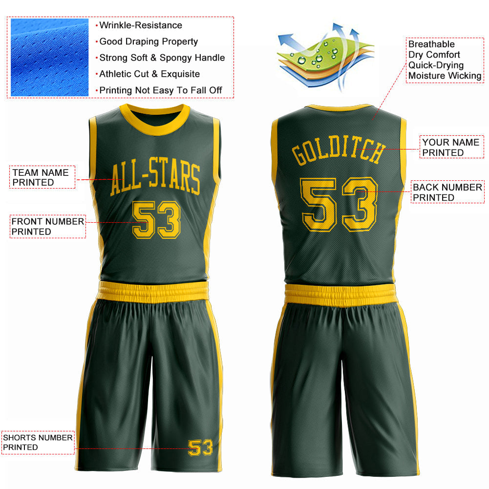 Custom Green Gold Round Neck Basketball Uniform Jersey
