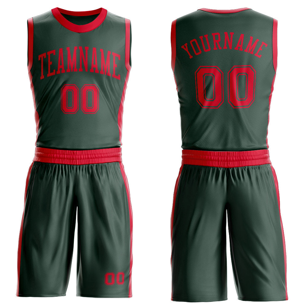 Custom Green Red Round Neck Basketball Uniform Jersey